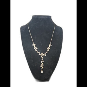 Crystal Ivory And Silver Toned Y Drop Necklace 90s Y2k